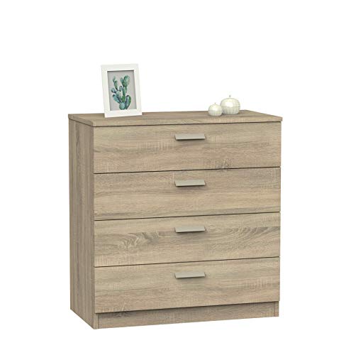 MUEBLES PITARCH | Cómoda 4 Cajones guías metálicas, Cajonera Dormitorios, Roble Cambrian, 78x74x40cm (Alto x Ancho x Fondo), Sinfonier Colección Tibet
