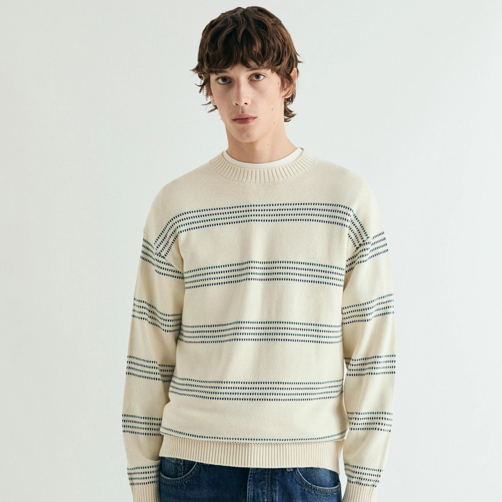 Jersey de hombre con rayas y cuello redondo Blanco Scalpers

