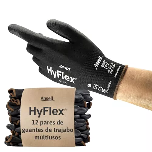 Ansell HyFlex 48-101 Guantes de Trabajo Finos, (12 Pares)