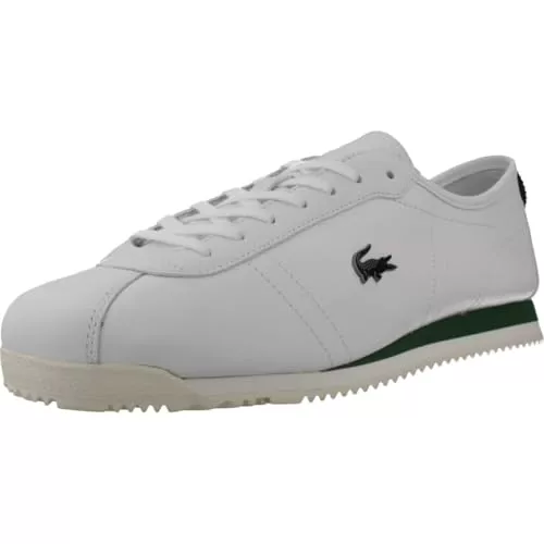 Lacoste Club-Low Zapatillas de Piel, Blanco con Detalles en Verde, Suela de Caucho Texturizada, Estilo Deportivo Retro (Sistema Tallas Calzado EU, Adulto, Números, Mediano, 42)
