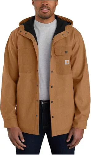 Carhartt Men's Rain Defender Relaxed Fit Heavyweight Hooded Shirt Jacket, Oiled Walnut Heather, Small
