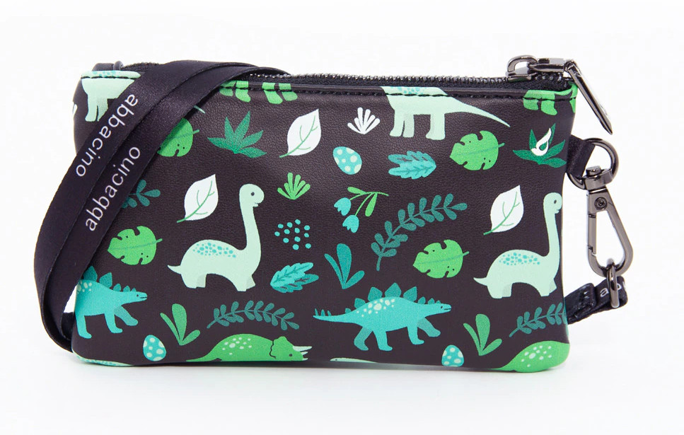 Estuche infantil para mascarillas Abbacino con estampado de dinosaurios, cremallera y asa