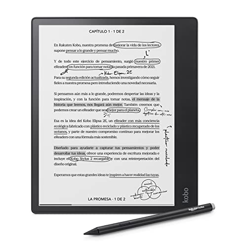 Kobo Elipsa 2E | eReader | Pantalla táctil antirreflejos de 10,3” con ComfortLight Pro | Incluye Kobo Stylus 2 | Brillo Ajustable | Wi-Fi | Tecnología Carta E Ink | 32 GB