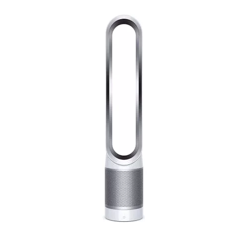Dyson Pure Cool TP00 – Purificador y ventilador de torre sin aspas, 10 velocidades, 434 l/s, filtro HEPA 360°, capta el 99,95 % de las partículas, Blanco/Plata