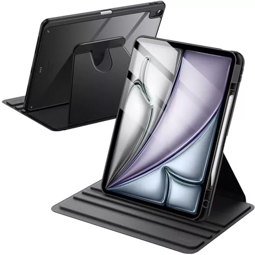 JETech Funda Giratoria para iPad Air 13 Pulgadas M3/M2 (2025/2024) con Soporte para Pencil, Carcasa Soporte Rotación de 360 Grados Protectora Respaldo Clara (Negro)