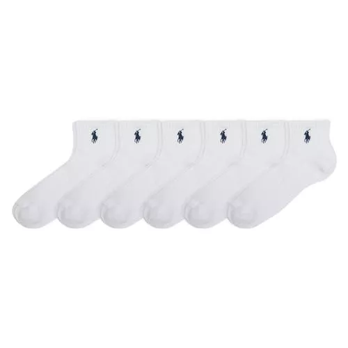 Polo Ralph Lauren Calcetines tobilleros de algodón para mujer, paquete de 6 pares, malla transpirable y amortiguación deportiva, blanco, 3.5-9 UK