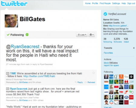 Bill Gates empieza a utilizar personalmente su cuenta de Twitter