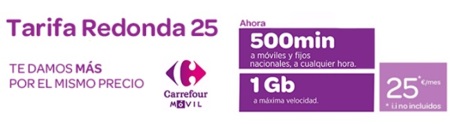 Carrefour móvil mejora su tarifa Redonda con 500 minutos y 1GB