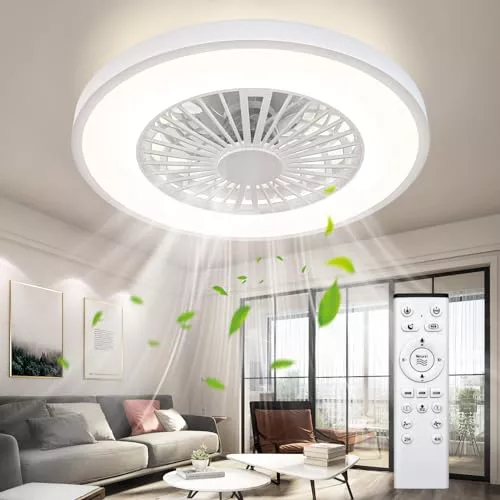 Ateroll Ventilador de Techo con luz, Ø54CM Dimmbar LED Lampara Ventilador Techo con Control Remoto, 3000K-6500K, 6 Velocidades Silencioso, Temporizador y Memoria, Moderno Ventilador para Dormitorio