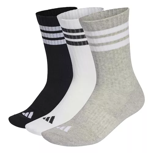 adidas Unisex adulto 3Stripes Cushioned Sportswear Crew Socks 3 Pair Pack, medium grey heather/white/black, 37-40