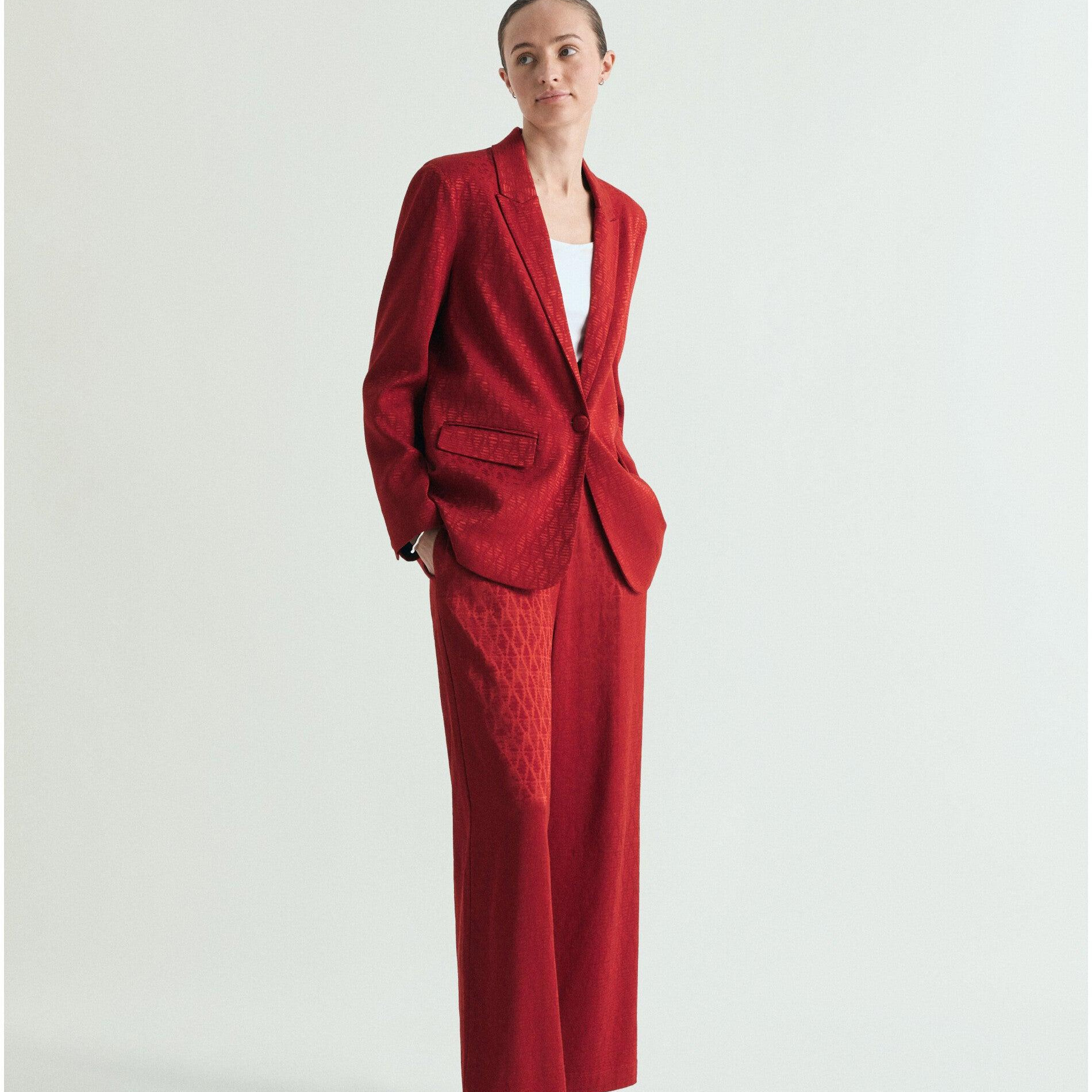 Blazer de mujer en tejido jacquard con botón forrado - Scalpers