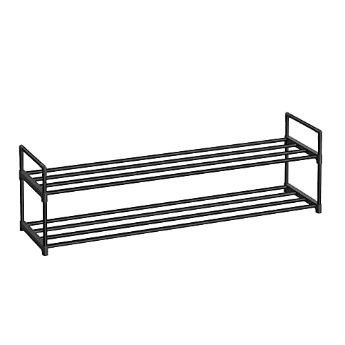 SONGMICS Zapatero de 2 Niveles, Zapatero de Metal, Organizador de Zapatos, para 10-12 Pares de Zapatos, Apilable, Pasillo, 30 x 117 x 34 cm, Negro LSA032B01