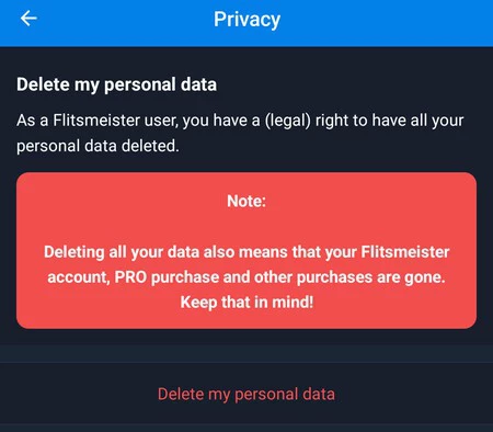 アプリケーション自体からの個人記録の削除