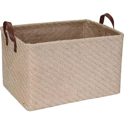 Sea Team - Cesta de almacenamiento cuadrada de yute con soporte de marco interno