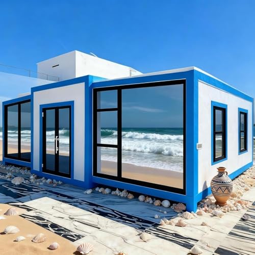 Casa pequeña prefabricada expandible de 20 pies, contenedor plegable con 2 dormitorios, baño completo y cocina, cabina modular portátil para adultos, vida en el patio trasero, uso de vacaciones