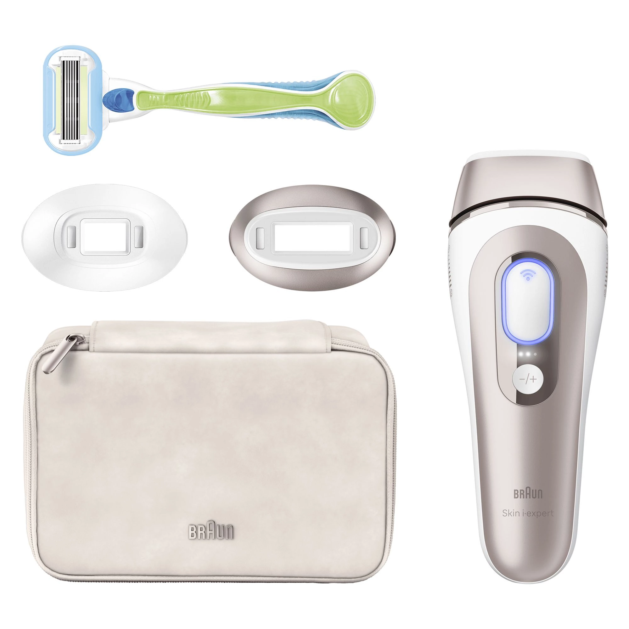 Depiladora IPL para mujer Braun Skin i·expert Smart IPL PL7147 para cuerpo y cara, 2 cabezales - Blanco / Bronce
