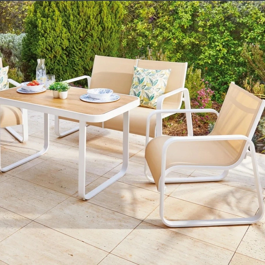 Conjunto de Jardín Mesa + Sofá + 2 Sillones de Acero, Calpe

