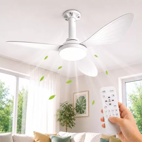 Hisummer 91cm Ventilador de Techo con Luz, Conexión E27 Solo con Soporte Incluido, Montaje Rápido Ventilador Techo con Mando a Distancia, Motor Reversible Silencioso para Dormitorios Salón y Cocina