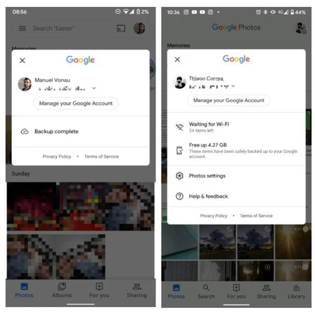 左、古いアカウントセレクター。そう、新しいセレクターです。 Android Policeのスクリーンショット
