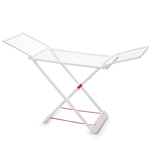 ForenTex Tendedero Plegable con Alas, Superficie de Tendido 20 m, Cierre de Seguridad, Resistente al Sol y a la Intemperie, Compacto, para Interior y Exterior, Hecho de Resina – Blanco sin Pinzas