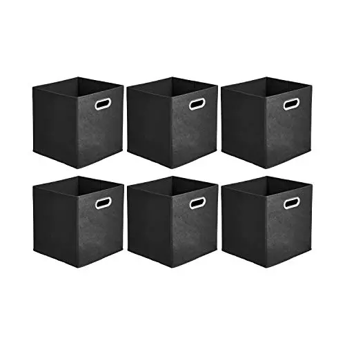 Amazon Basics Cajas de almacenamiento de tela, con forma de cubo, plegables, con ojales metálicos, 6 unidades, negro