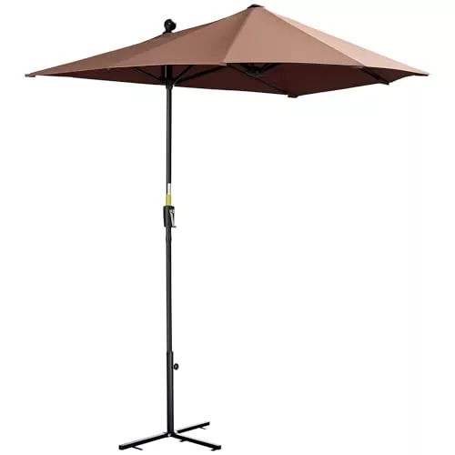 Outsunny Sombrilla de Pared de Jardín 200x190x240 cm Parasol de Terraza con Manivela Poste de Acero y Base Cruzada Anti-UV para Terraza Balcón Café