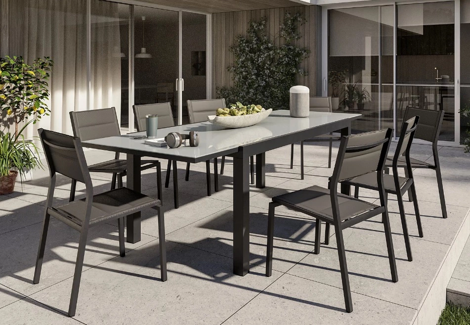 Conjunto de muebles de jardín Lyra II extensible de aluminio para 6/8 comensales