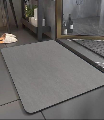 SOBEAU 40X60cm Alfombra de Baño Antideslizante, Alfombra Diatomita Baño, Súper Absorbente Microfibra Alfombrilla Baño, Rápido y Lavable Tapete Baño para Bañera y Ducha, Gris
