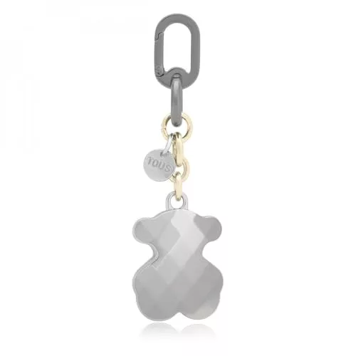 TOUS Llavero Oso con Cristales Facetados, Gris y Plata, Charm de Metal con Cadena