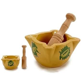 Mortero de Cerámica Amarillo con mazo de madera