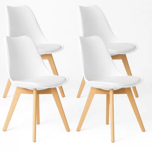 T-LoVendo Pack de 4 Sillas Comedor Nórdico, Sillas de Cocina Nórdicas con Patas de Madera Maciza de Haya y Asiento Acolchado y Tapizado, Respaldo Ergonómico