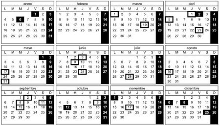 Calendario de días inhábiles de la Administración para 2010