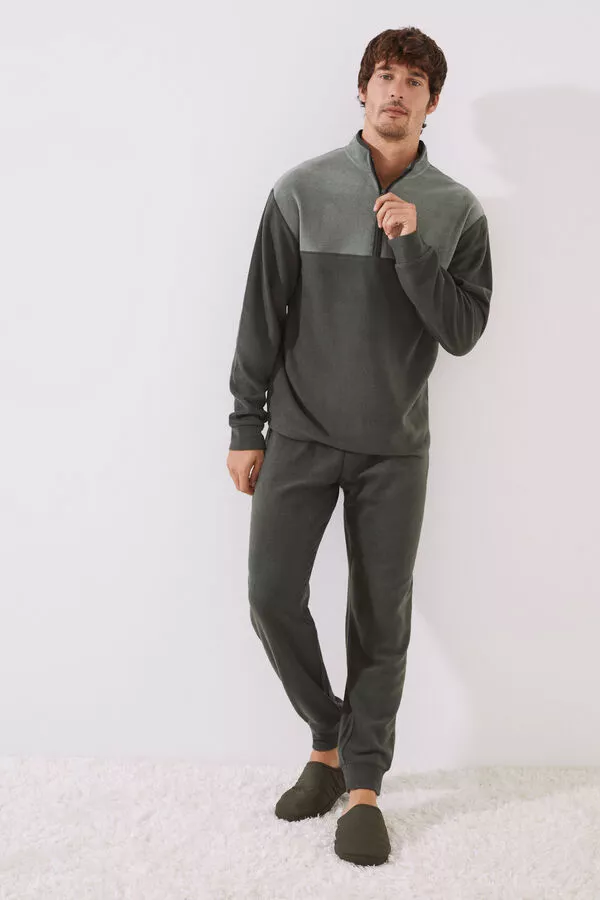 Pijama largo hombre polar verde