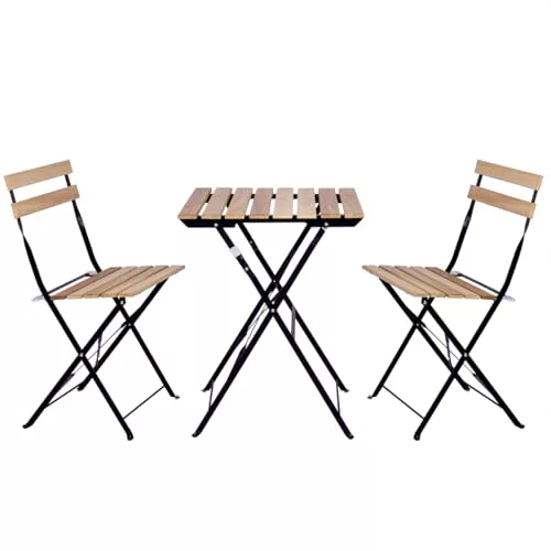 Set de 3 Muebles de Mesa y 2 Sillas, Jardín, Exterior, Plegables