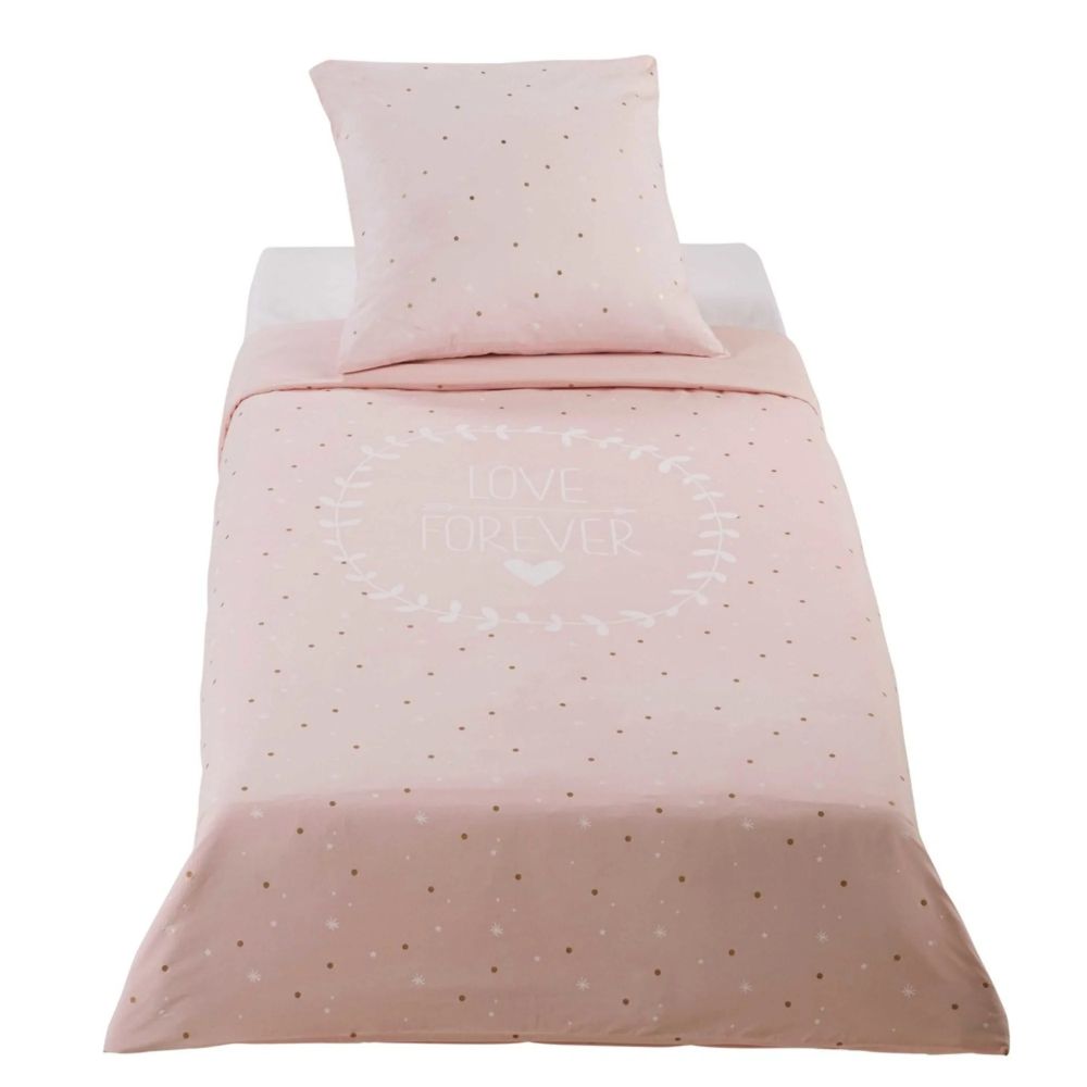 Juego de cama infantil de algodón estampado rosa 140x200