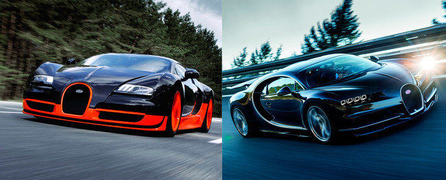Bugatti Veyron Supersport vs Bugatti Chiron en el cuarto de milla