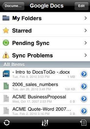 Docs To Go Premium 3.1 para iPhone ofrece soporte para Google Docs