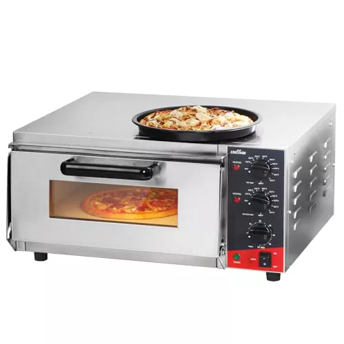 CROSSON Horno eléctrico profesional de pizza con superficie de cocción de 400 x 400 mm de piedra refractaria