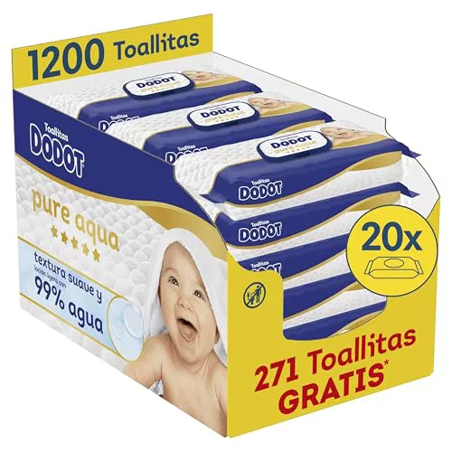 Dodot Pure Aqua Nuevo Toallitas con Textura para Bebé, 20 Paquetes de 60 Unidades