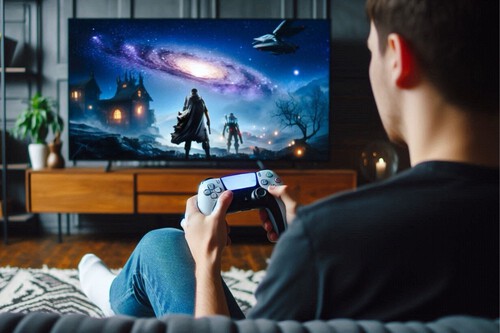 jugando en el televisor