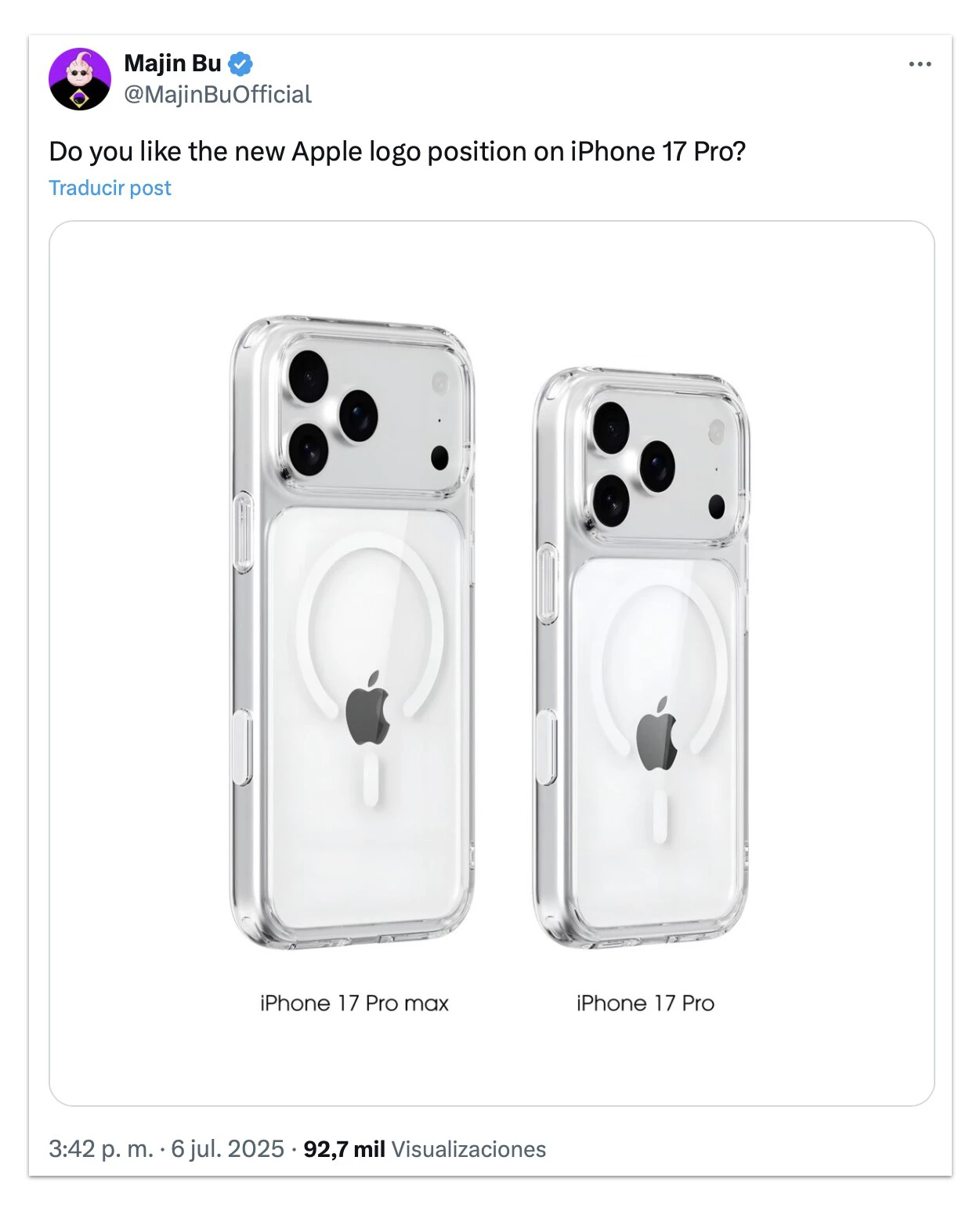 Concepto de cómo se verían las fundas MagSafe con el nuevo diseño del iPhone 17 Pro y el logo reposicionado.