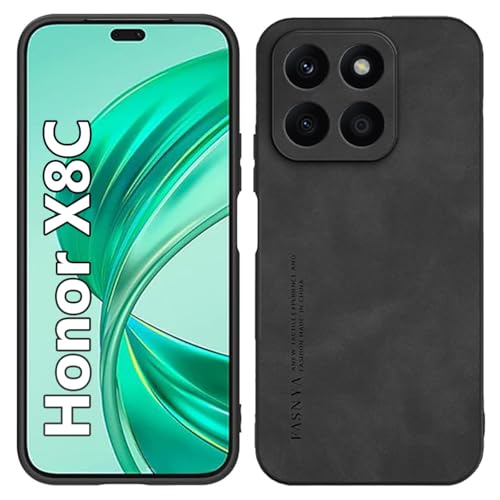 ASJDY Funda para Honor X8C Case, TPU + Piel Sintética Funda Protección cámara (Negro)