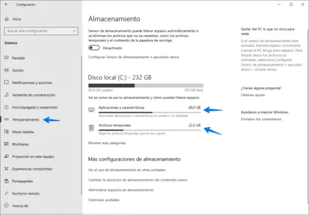 Almacenamiento Liberar Espacio Windows 10