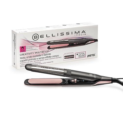 Bellissima Plancha Creativity Multistyle, Cabello Liso u Ondulado, Revestimiento Cerámico + Partículas de Diamante + Queratina, Placas Flexibles y Calientes Incluso en el Exterior, 5 Temperaturas