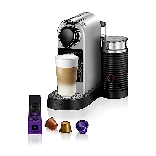 Krups Nespresso Citiz & Milk XN761B - Cafetera de cápsulas monodosis, con 19 bares de presión, thermoblock, capacidad 1L, función automática, con Aeroccino, color Plata, incluye pack de bienvenida