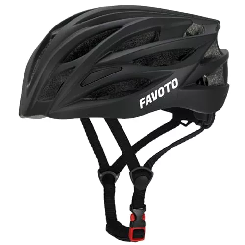 Favoto Casco Bicicleta Adulto, Ligero Transpirable Hombre, Negro Mate L