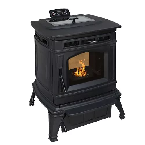 EIDER BIOMASA – Estufa de Pellets MÁXIMA FUNDICIÓN – 10,37 kW – Compacta 91x49x52 cm – Fundición Robusta – Tolva 15 kg – Bajo Consumo – Calienta hasta 150 m³ – Clase Energética A+