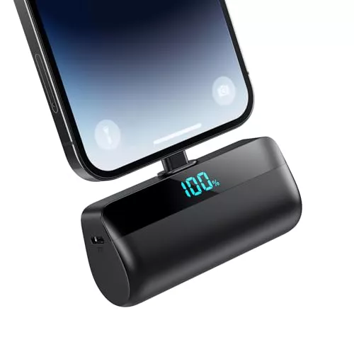 Mini Batería Externa 5200mAh para iPhone, Ultra Compacto Power Bank 20W PD Carga Rapida Cargador Portátil Powerbank con Pantalla LCD Compatible con iPhone 14/14 Pro Max/13 Plus/12/11/XR/X/8/7/6 y Más