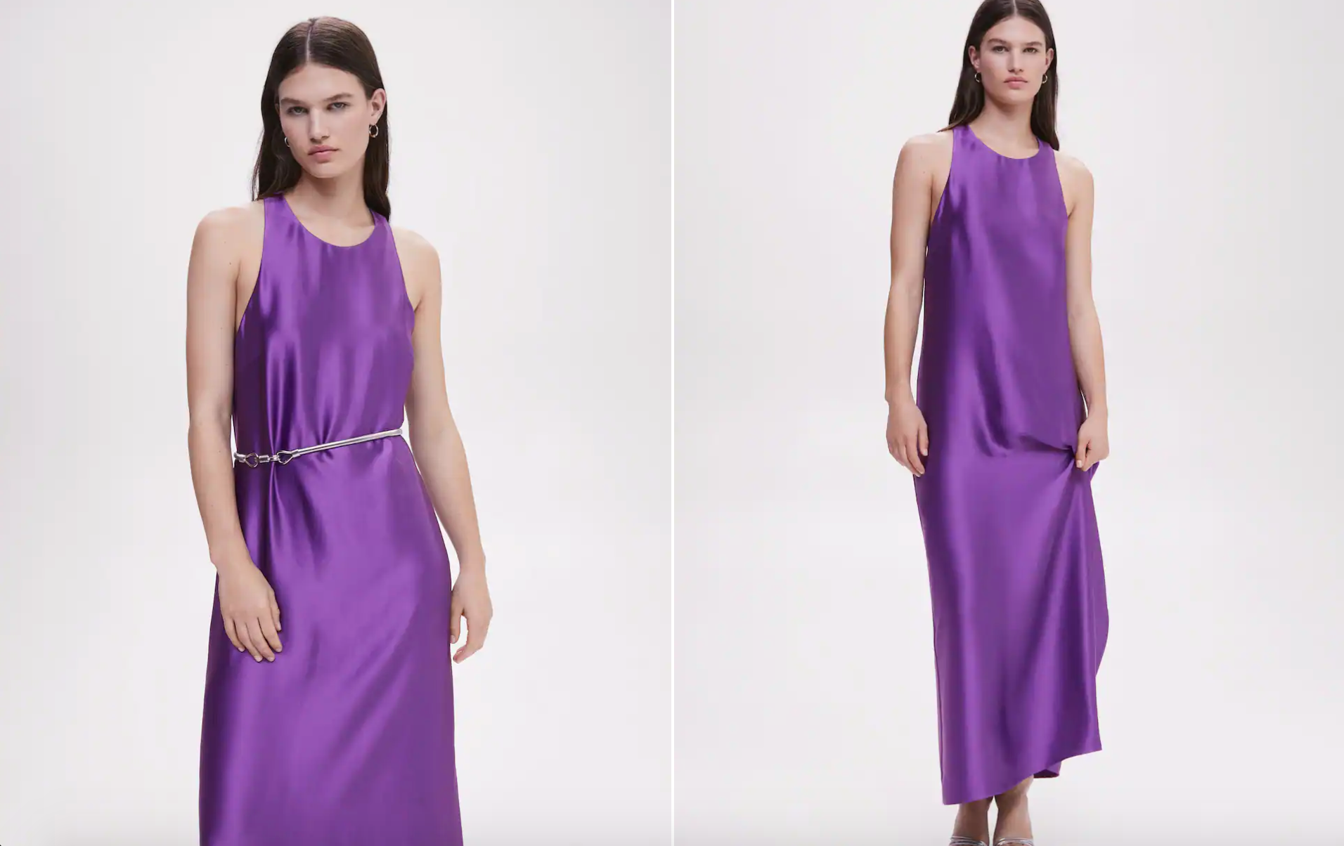 Vestido satinado espalda cruzada, disponible también en tonos marrones