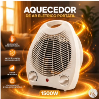 Aquecedor Portatil Eletrico Com 2 Niveis De Ventilaçao Com Potencia De 1500w Branco Para Ambientes Frios E Quentes Quarto Banheiro Cozinha
